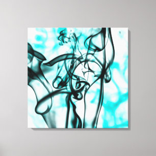 Zwart en Aqua Blauwgroen Abstract rookpatroon Canvas Afdruk