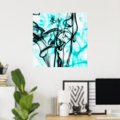 Zwart en Aqua Blauwgroen, Abstract rookpatroon Poster (Thuiskantoor)
