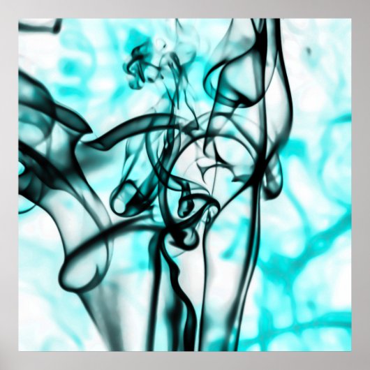 Zwart en Aqua Blauwgroen, Abstract rookpatroon Poster (Voorkant)