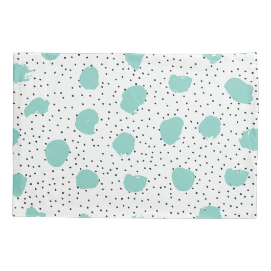 Zwart en Aqua Blue Abstracte Stippen Patroon Kussensloop (Achterkant)