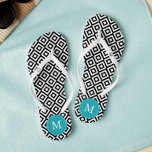 Zwart en Aqua Diamanten Monogrammed Teenslippers<br><div class="desc">Vun en trendy geometrisch patroon en monogram ontwerp. Ideaal voor bruiden,  bruidsmeisjes,  bruidsfeesten,  verjaardagen,  zomergeschenken,  enz.</div>