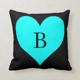 Zwart en Aqua Hart Monogram Kussen