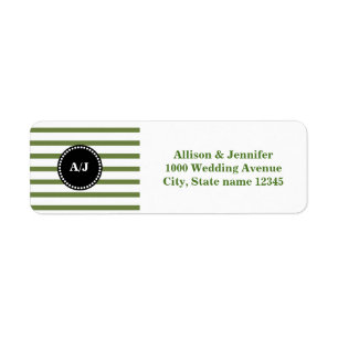 Zwart en Aqua Monogram Stripe Return-adres Etiket