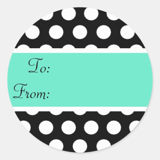 Zwart en Aqua Polka Dot Gift Label Sticker (Voorkant)