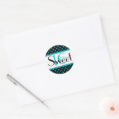 Zwart en Aqua Polka Dot Sweet 16 Sticker (Envelop)