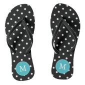 Zwart en Aqua Polka Dots Monogrammed Teenslippers (Voetbed)