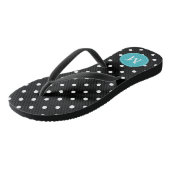 Zwart en Aqua Polka Dots Monogrammed Teenslippers (Schuin)