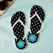 Zwart en Aqua Polka Dots Monogrammed Teenslippers