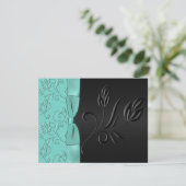 Zwart en Aqua Satin Lint RSVP-kaart RSVP Kaartje (Staand voorkant)