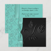 Zwart en Aqua Satin Lint RSVP-kaart RSVP Kaartje (Voorkant / Achterkant)