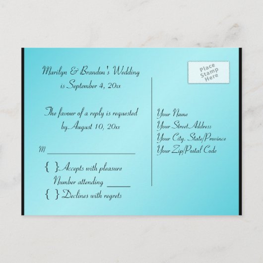 Zwart en Aqua Stripe R.S.V.P Briefkaart (Achterkant)