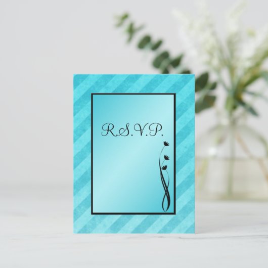 Zwart en Aqua Stripe R.S.V.P Briefkaart (Staand voorkant)