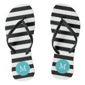Zwart en Aqua Stripes Monogrammed Teenslippers (Voetbed)