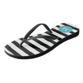 Zwart en Aqua Stripes Monogrammed Teenslippers (Schuin)