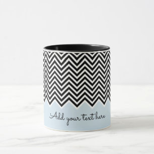 Zwart en baby blauw Modern Chevron Custom TEXT Mok
