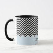 Zwart en baby blauw Modern Chevron Custom TEXT Mok (Links)