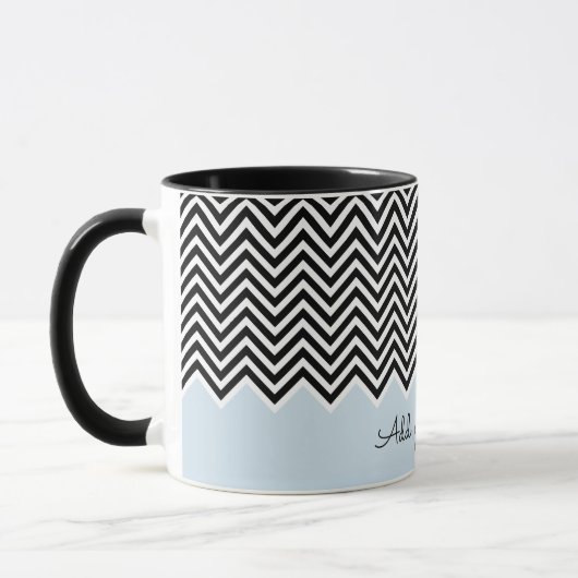 Zwart en baby blauw Modern Chevron Custom TEXT Mok (Links)