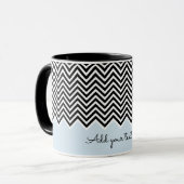 Zwart en baby blauw Modern Chevron Custom TEXT Mok (Voorkant links)
