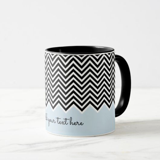 Zwart en baby blauw Modern Chevron Custom TEXT Mok (Voorkant rechts)
