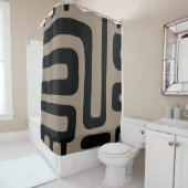Zwart en beige Abstract douchegordijn (In situ)