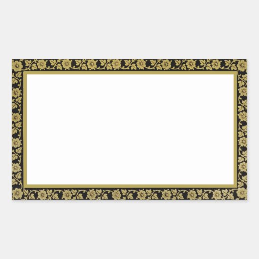 Zwart en Beige Bloemen Lijst  Stijl Rechthoekige Sticker (Voorkant)