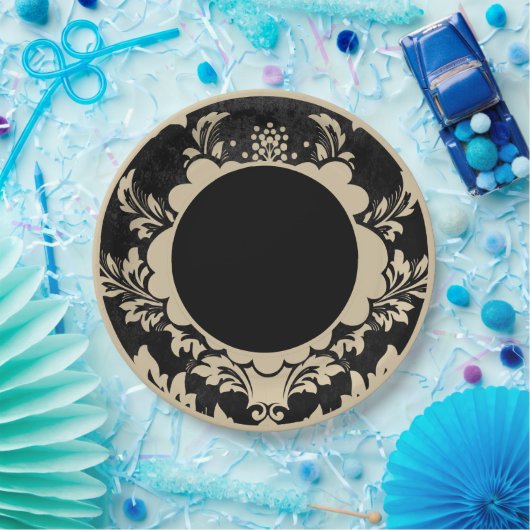 Zwart en beige bloemig formeel trouwpapier bord (Feest)