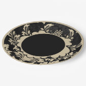 Zwart en beige bloemig formeel trouwpapier bord (Gekanteld)