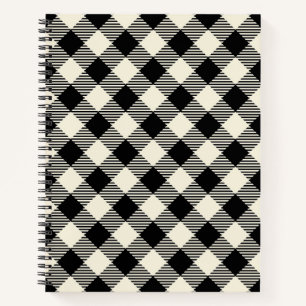 Zwart en beige diagonale geruite plaid patroon notitieboek