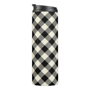 Zwart en beige diagonale geruite plaid patroon thermosbeker