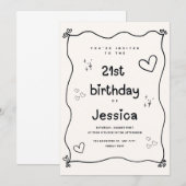 Zwart en beige hart Minimale verjaardagsuitnodigin Kaart (Voorkant / Achterkant)