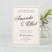 Zwart en beige minimalistisch script bruiloft kaart (Staand voorkant)