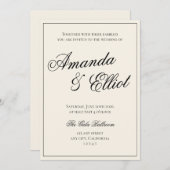 Zwart en beige minimalistisch script bruiloft kaart (Voorkant / Achterkant)