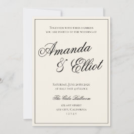 Zwart en beige minimalistisch script bruiloft kaart