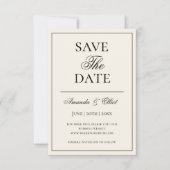 Zwart en beige minimalistisch script bruiloft save the date (Voorkant)