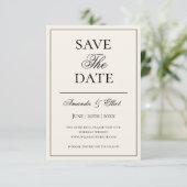 Zwart en beige minimalistisch script bruiloft save the date (Staand voorkant)