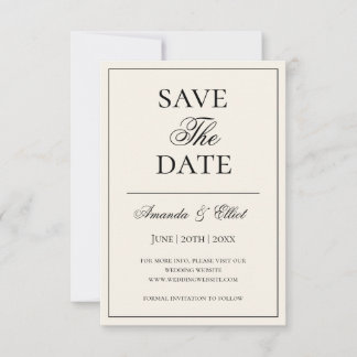 Zwart en beige minimalistisch script bruiloft save the date