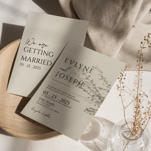 Zwart en beige minimalistische Boho Neutral Weddin Kaart