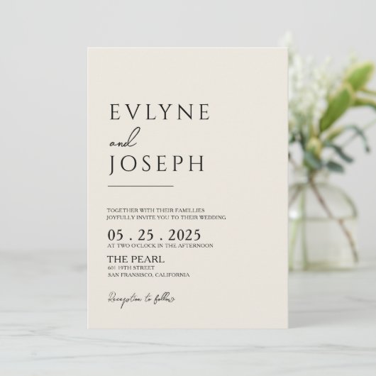 Zwart en beige minimalistische Boho Neutral Weddin Kaart (Staand voorkant)