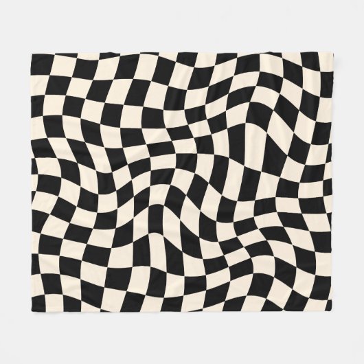 Zwart en beige psychedelische geruite groovy grid fleece deken (Voorkant (Horizontaal))