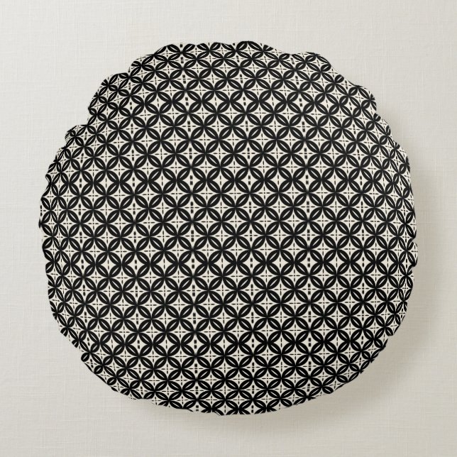 Zwart en beige rond kussen (Voorkant)