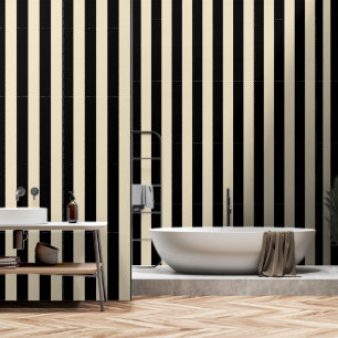 Zwart en beige ultra brede 4 inch streep behang