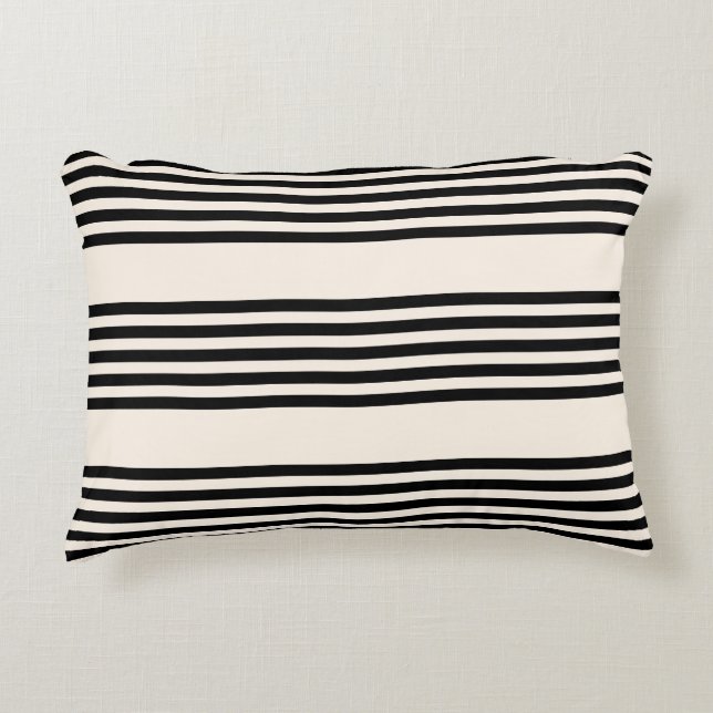 Zwart en beige vijf strips accent kussen (Voorkant)
