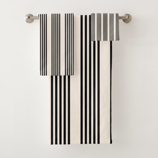 Zwart en beige vijf strips bad handdoek (Insitu)