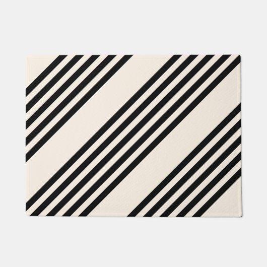 Zwart en beige vijf strips deurmat (Voorkant)