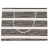 Zwart en beige vijf strips groot cadeauzakje (Voorkant)