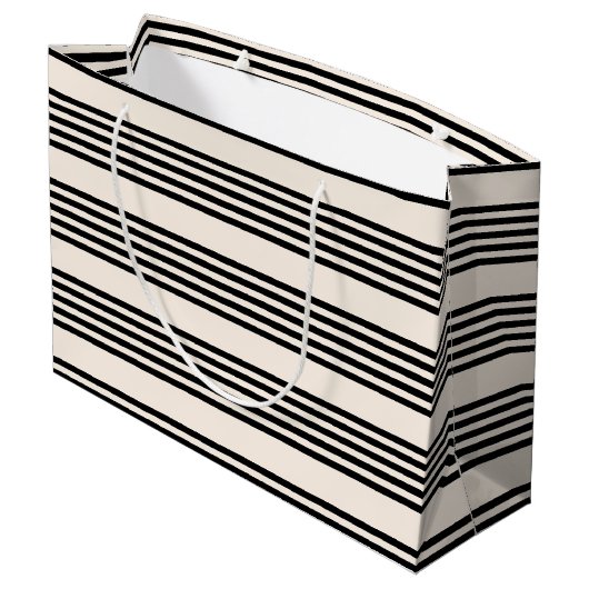 Zwart en beige vijf strips groot cadeauzakje (Achterkant Gekanteld)