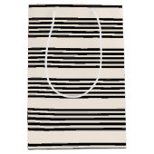 Zwart en beige vijf strips medium cadeauzakje (Voorkant)