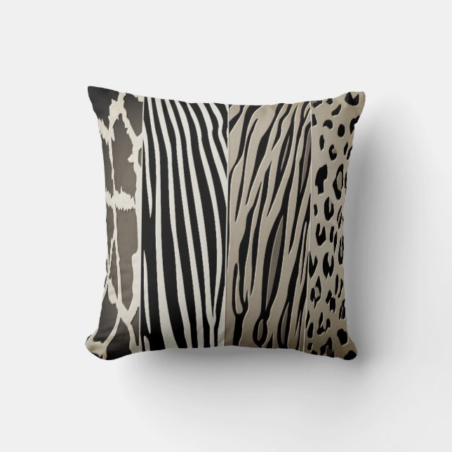 Zwart en beige Zebra Stripe Pillow, gedrukt Kussen (Voorkant)