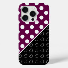 Zwart en BlackBerry gekleurd, grote witte polka st iPhone 15 Pro Case