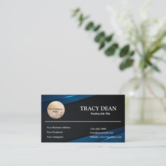 Zwart en blauw, aangepaste moderne Professional Visitekaartje (Staand voorkant)